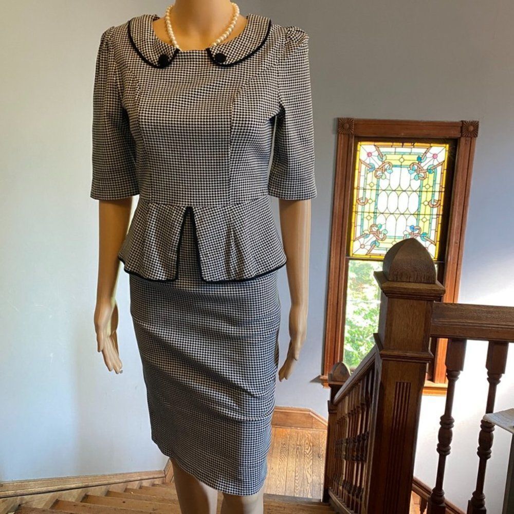 Retro 50s 60s Inspired Miusol Houndstooth Dress Suit - Sz Small
